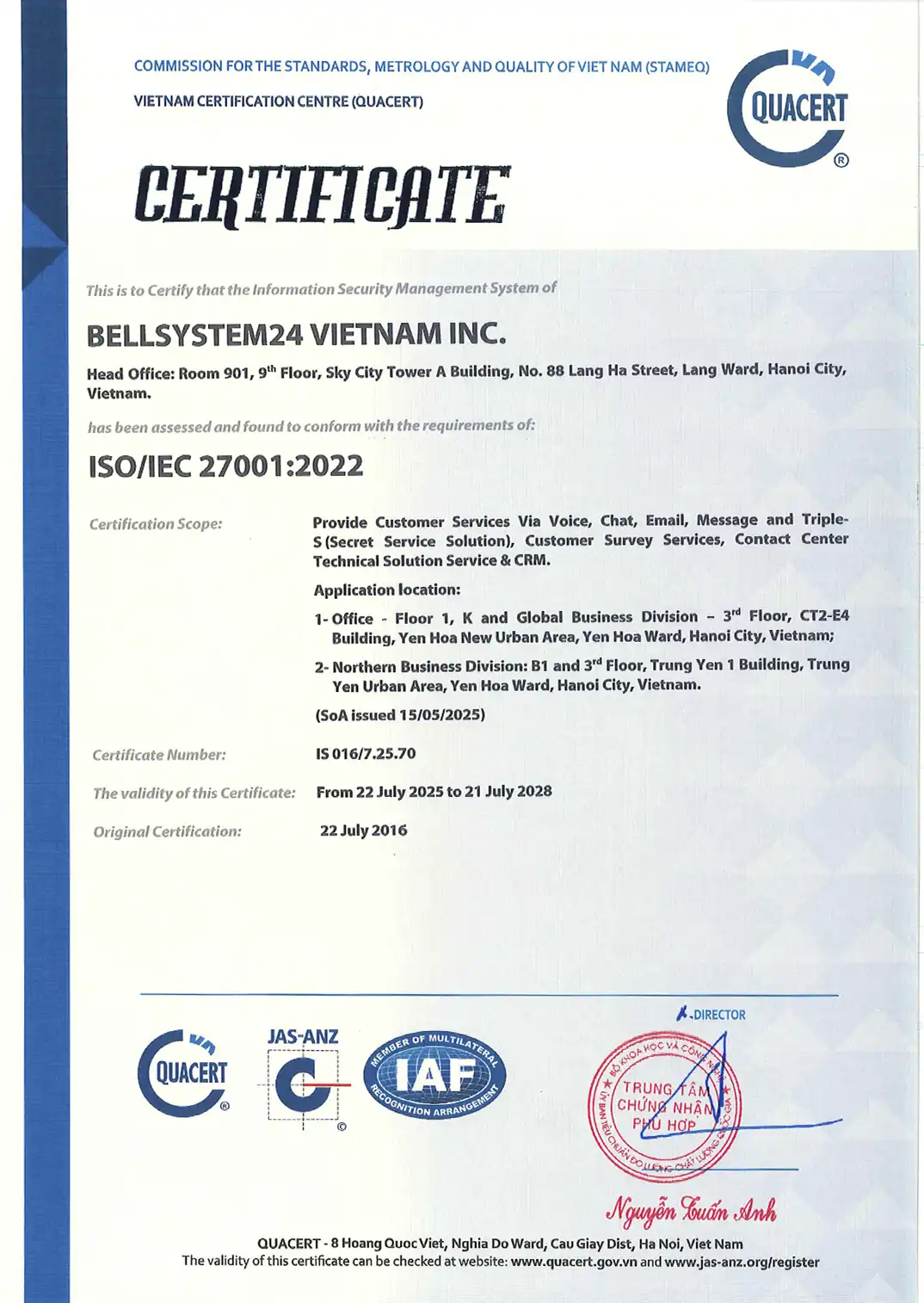ISO/IEC 27001:2022 Certificate